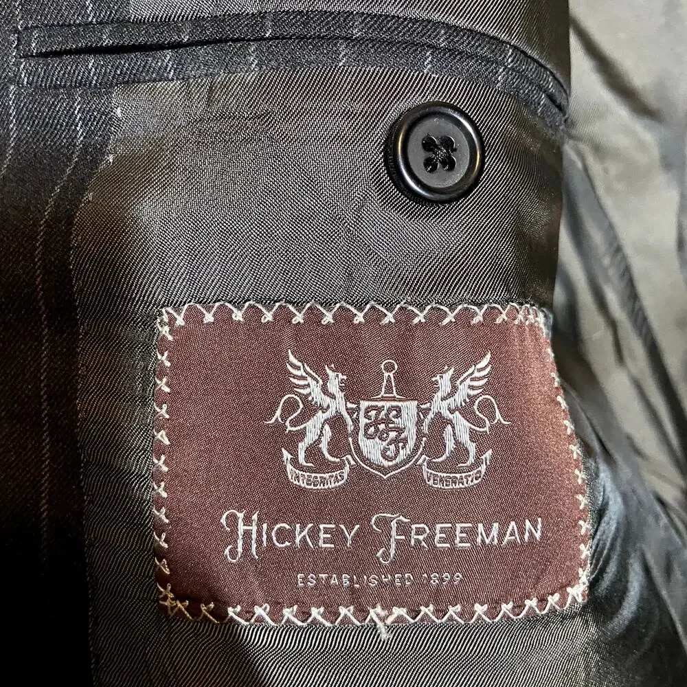 Hickey Freeman Loro Piana Tasmanian Super 150s Suit Pinstripe Worsted Wool 42L